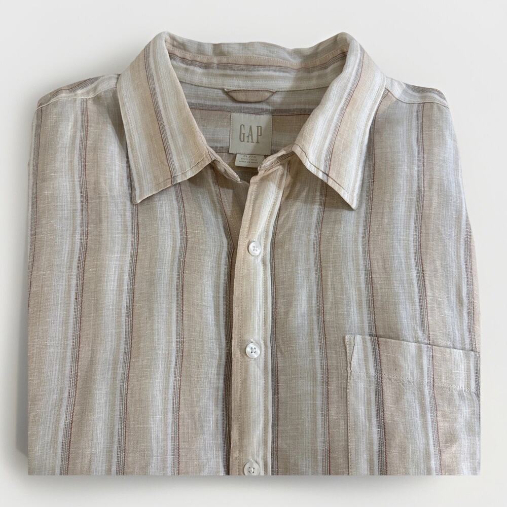 Vintage 2007 Gap Men’s XL Long Sleeve Tan Stripe Button Up Shirt
